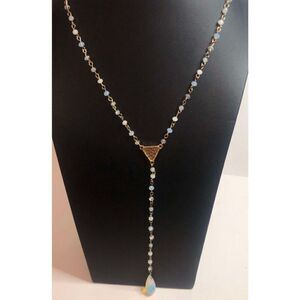 1413 Versano Gold tone Iridescent briolette beaded y-drop necklace 32" long